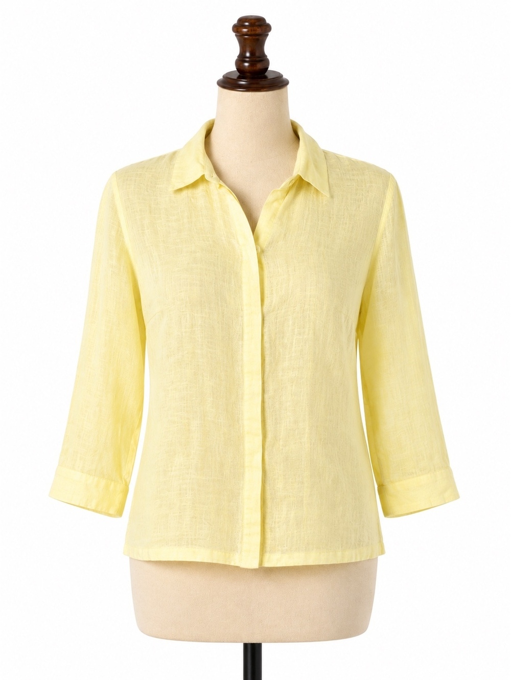 Vintage Ann Taylor LOFT 100% Linen Blouse Yellow Size 6 3/4 Sleeve Button Front